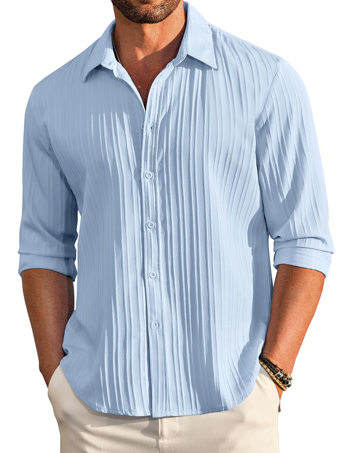 DEELMO Men's Casual Button Down Shirts Long Sleeve