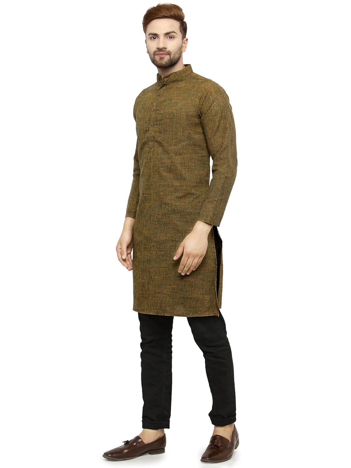Enchanted Drapes Mens' Solid Cotton Long Kurta