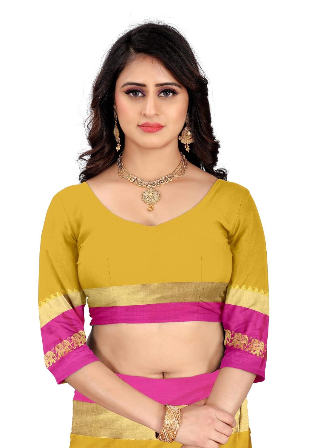 Women's Cotton Silk Plain Zari Work Designer Saree