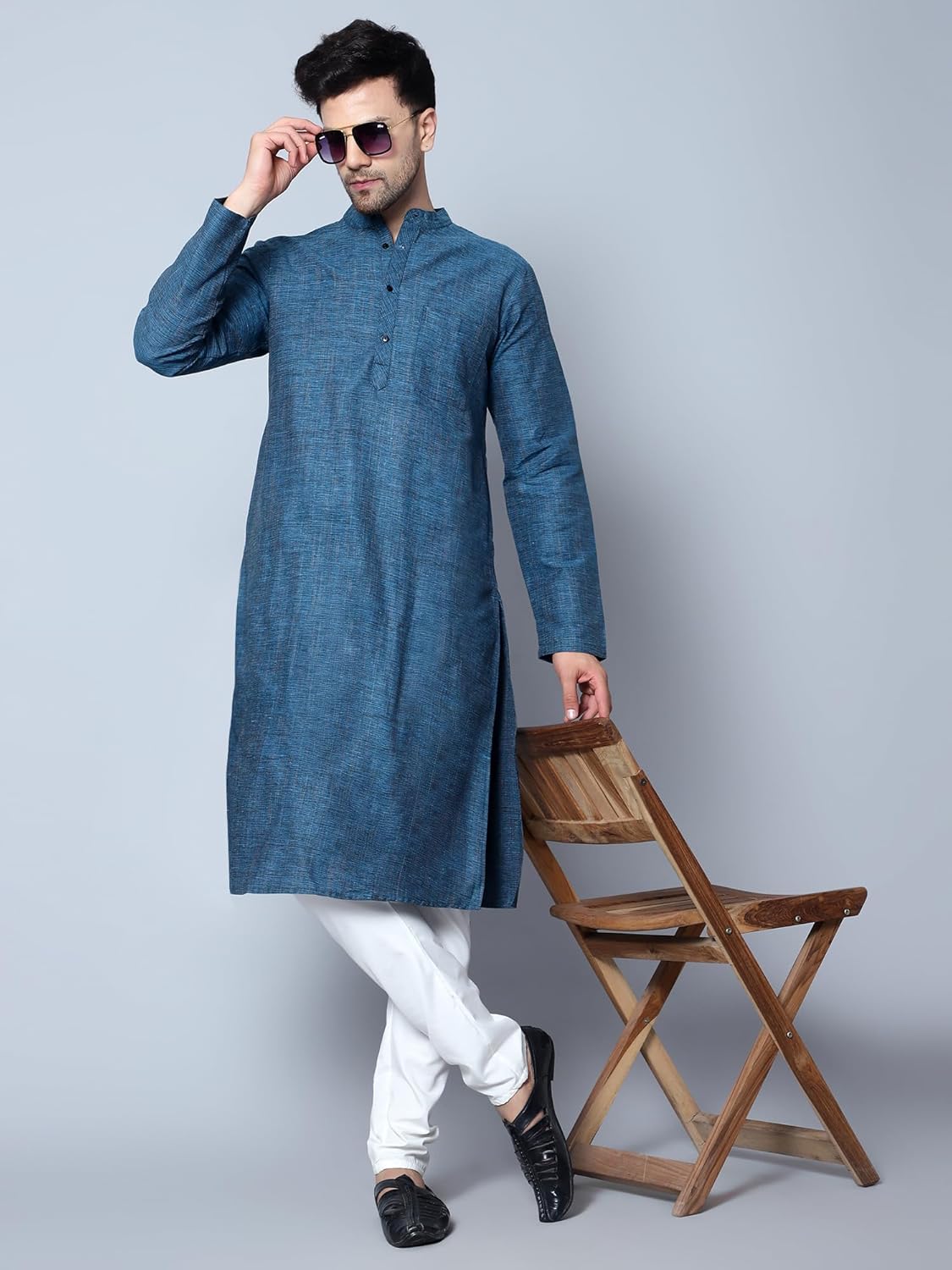 CHIKAN Men's Cotton Regular Textured Long Kurta