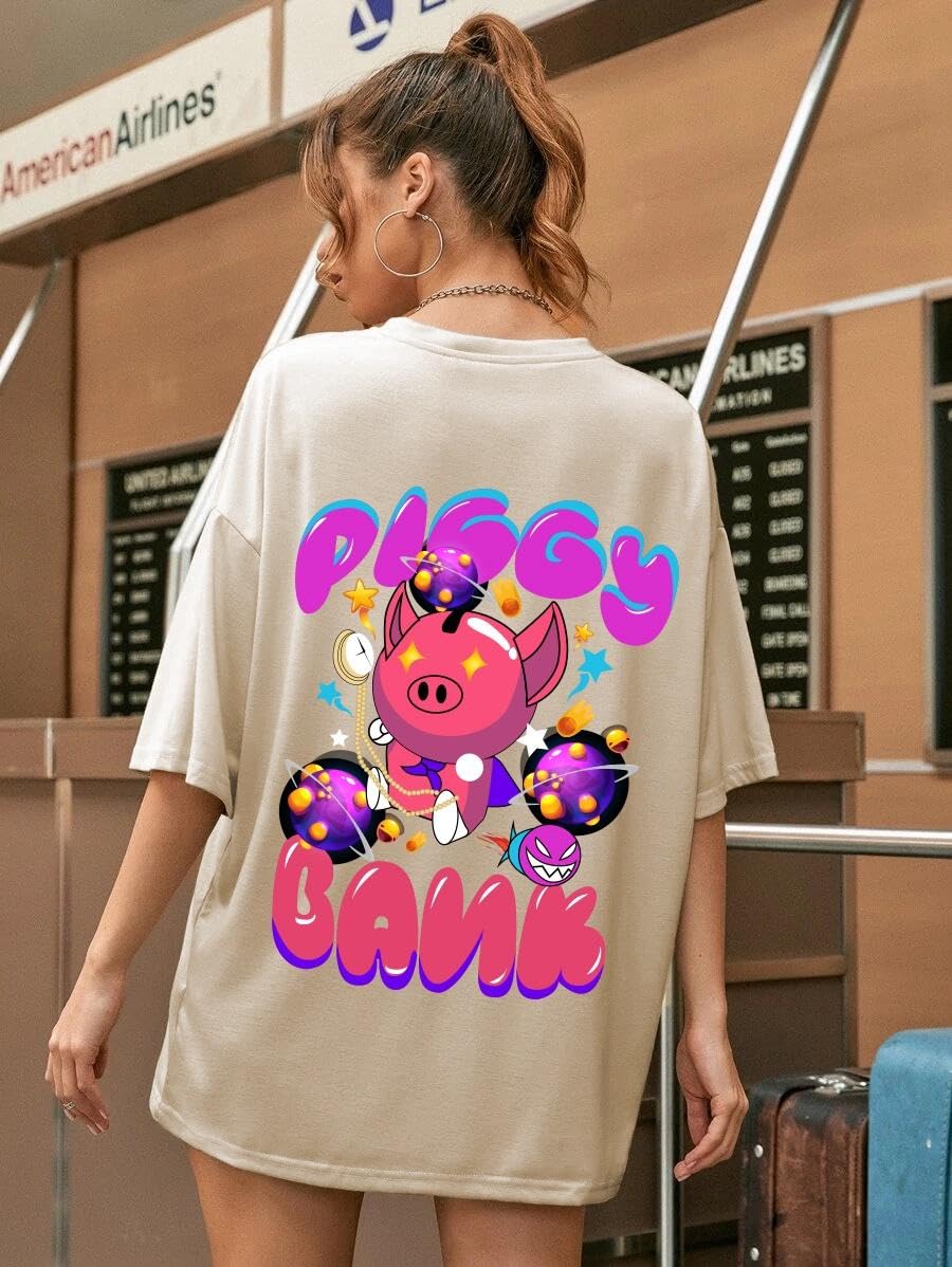 CHKOKKO Women's Polyester Oversized Fit Oversized Round Neck Drop Shoulder Printed T-Shirt