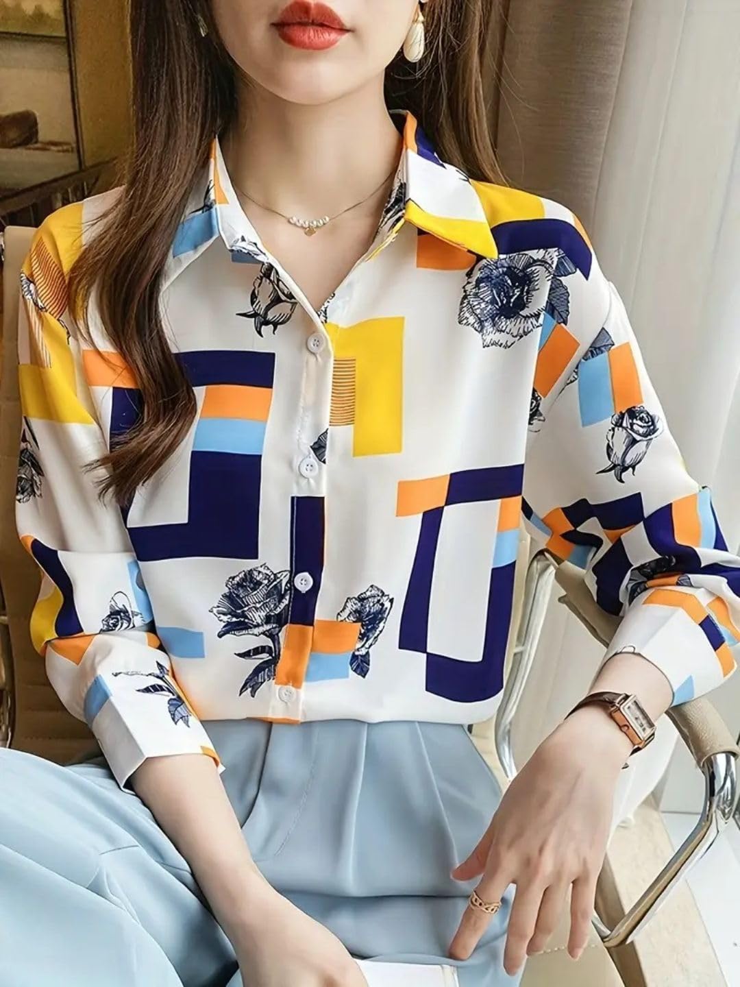 Trendy Queen Women's Printed Straight Mandarin Neck Shirt for Women's | Tops for Woman Shirts | Shirt for Women Stylish Western (SD778_S)