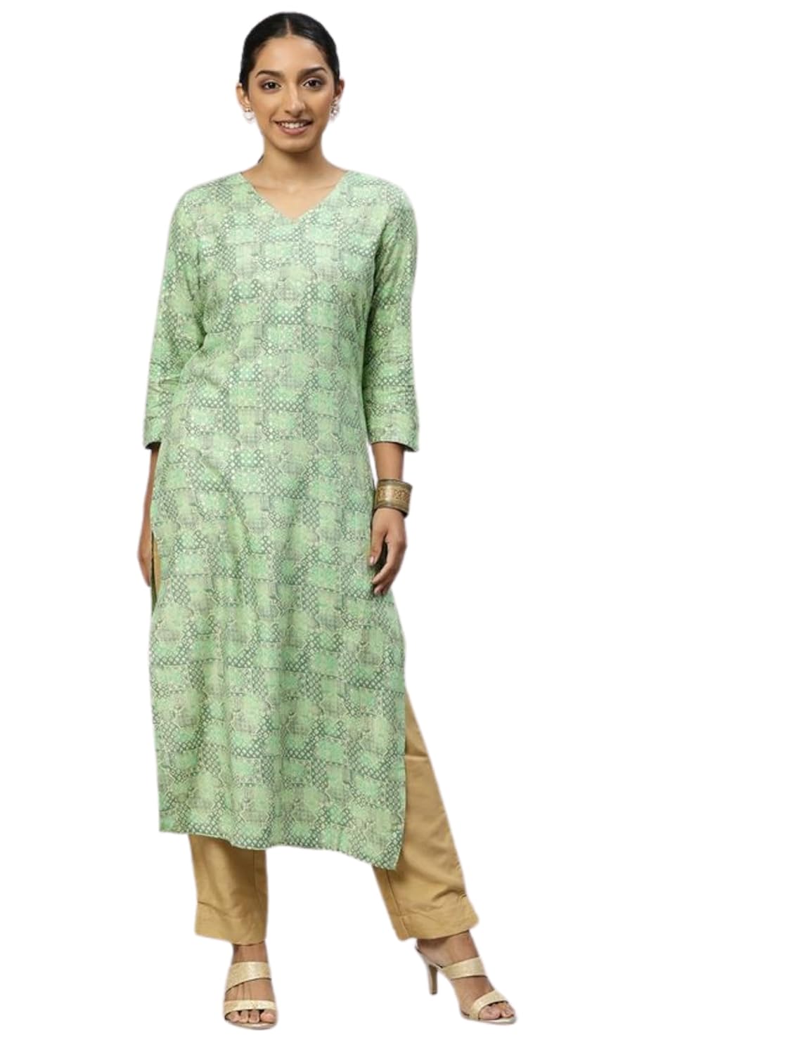 Shaily Cotton Blend Paisley V Neck Kurti for Women