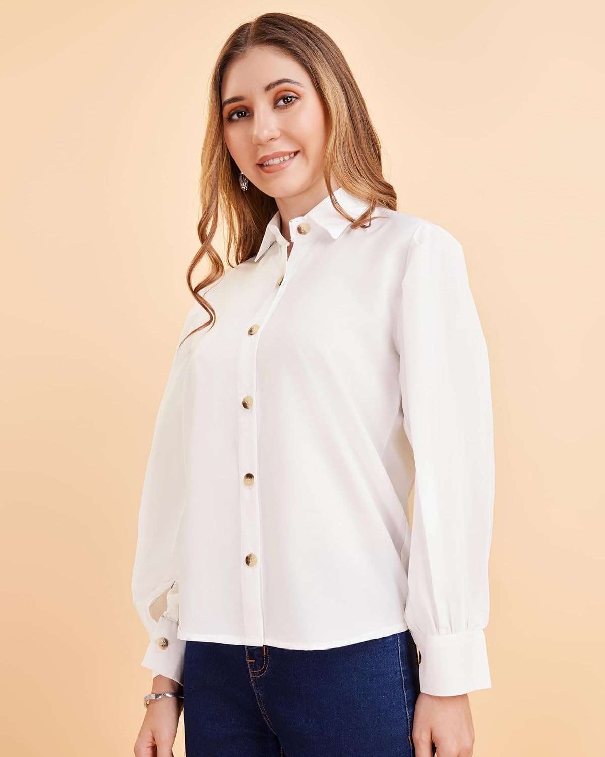harshiv Enterprise Women's Crepe Casual Balloon Sleeve Shirt | Stylish Lightweight Top for Office, Travel Comfortable, Breathable, Easy to Care Fabric