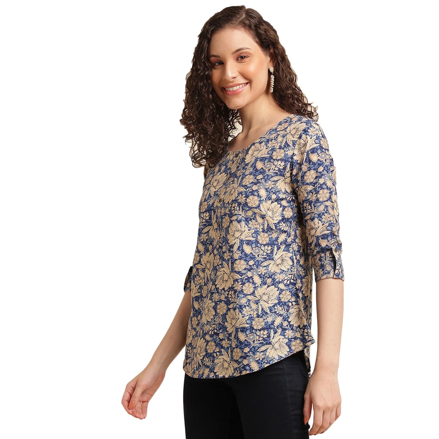 NAINVISH Tops for Women Printed Regular Fit Shirt Top for Women|Tops for Women Stylish Latest|Office Wear Tops for Women|Cotton Blend Tops for Women