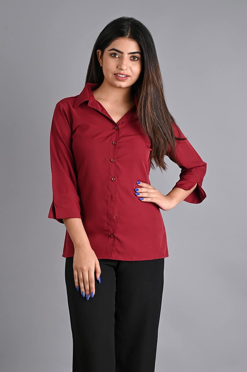GM SARA Women's Polyester Stylish Regular Fit Button Down Plain Solid Formal Casual Shirts for Women Office Wear