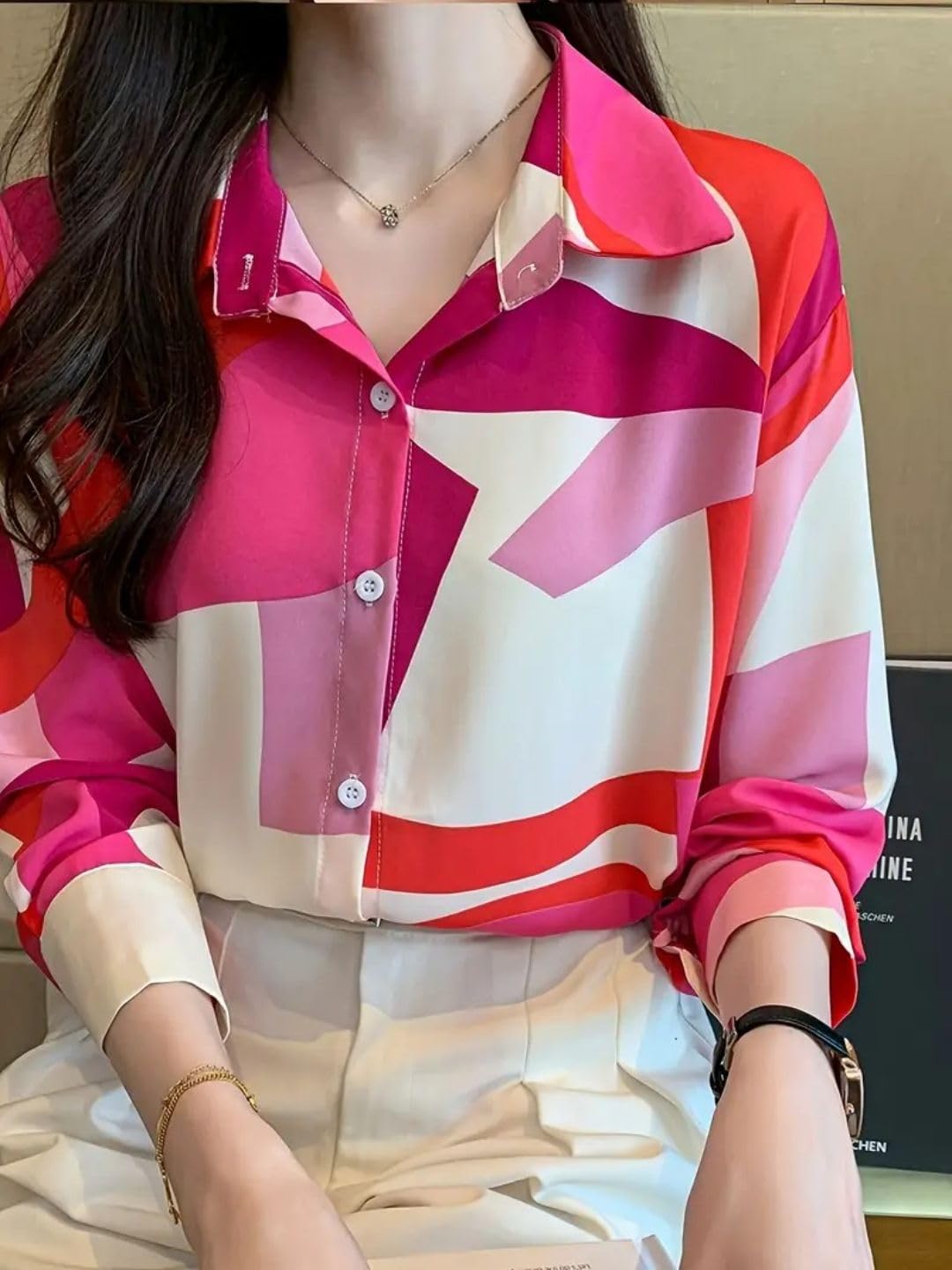 Trendy Queen Women's Printed Straight Mandarin Neck Shirt for Women's | Tops for Woman Shirts | Shirt for Women Stylish Western (SD778_S)