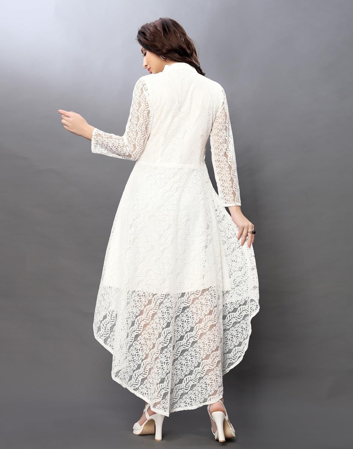 hemang fashion Women's Russel Net Fit & Flare High-Low Dress, Trend with High Low Stylish Western Look