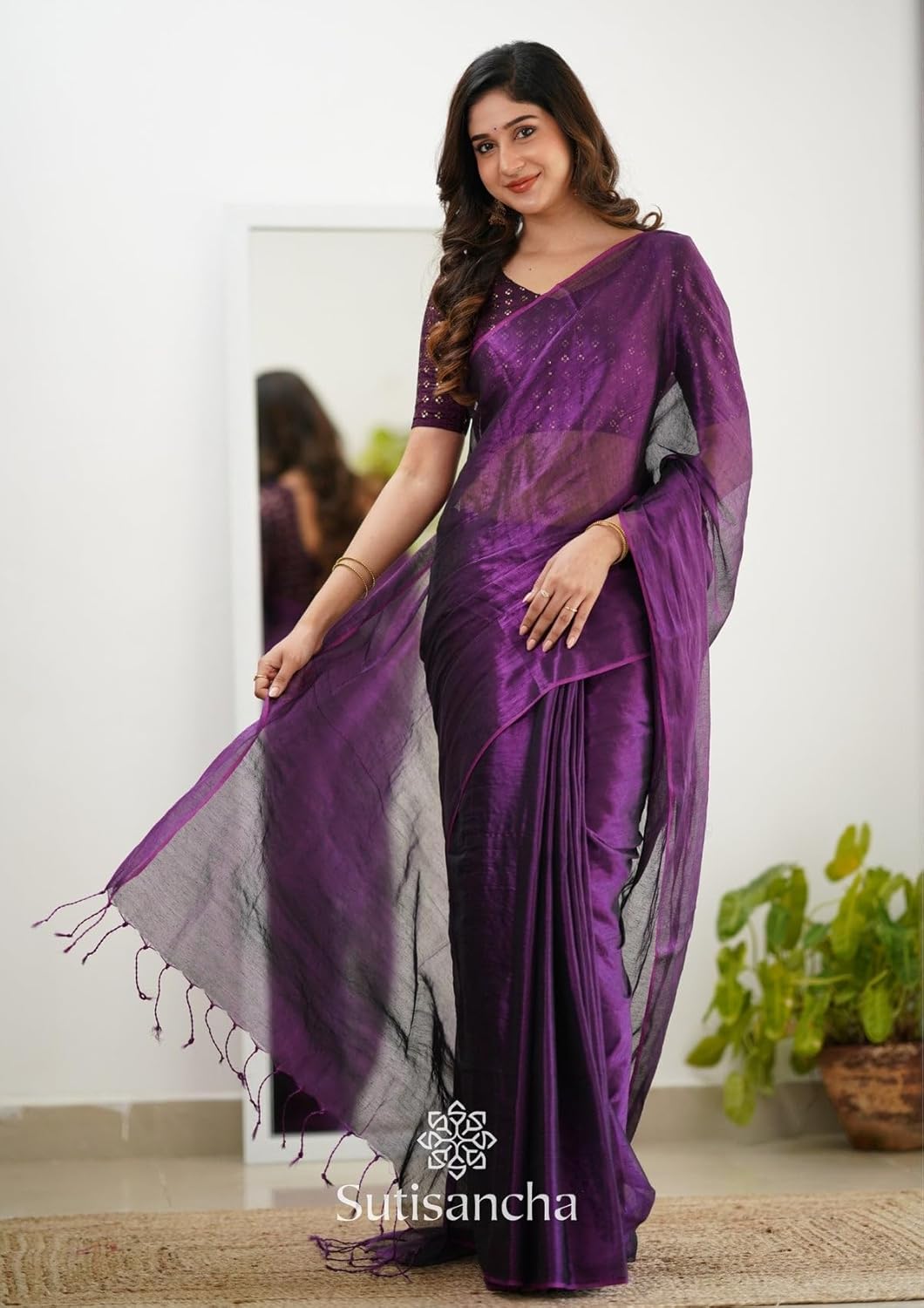 Rainbow Clothing,Womens Soft Tissue Silk Solid Saree