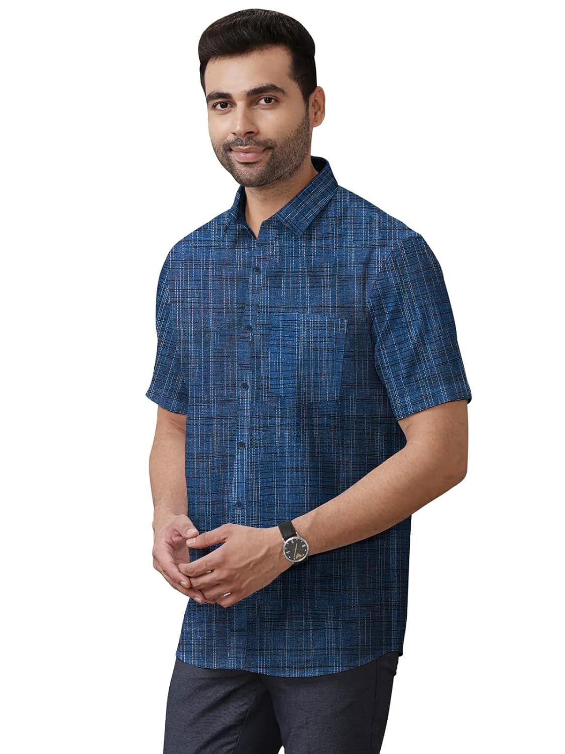 Men's Cotton Khadi Shirt, Half Sleeve, Front Pocket