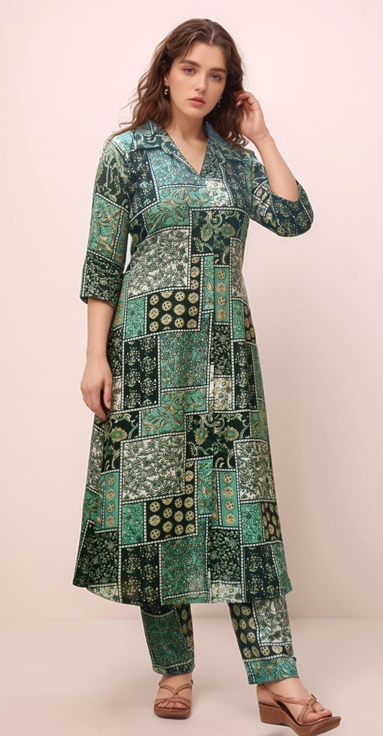 Women's Cotton Blend Floral Printed A-line Kurta
