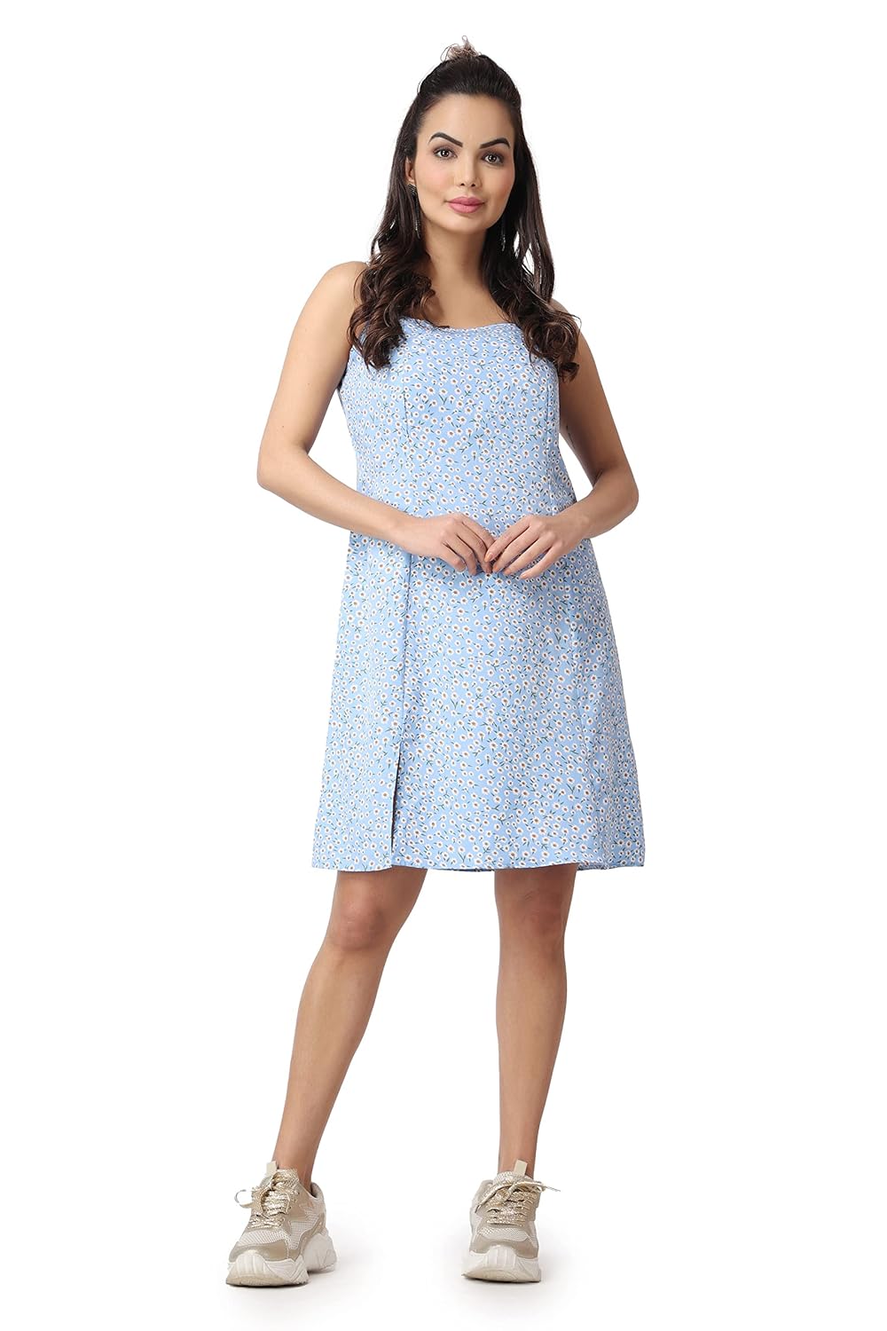 POPWINGS Casual Floral Printed Maxi Length Fit & Flare Dress for Women || Summer Dress for Women || Flare Maxi Dress for Women Stylish || Sleeveless Dress for Women