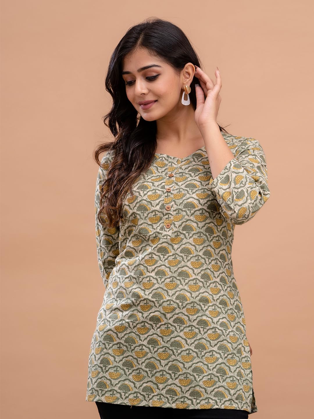 feranoid Women Cotton Printed Straight Short Kurti