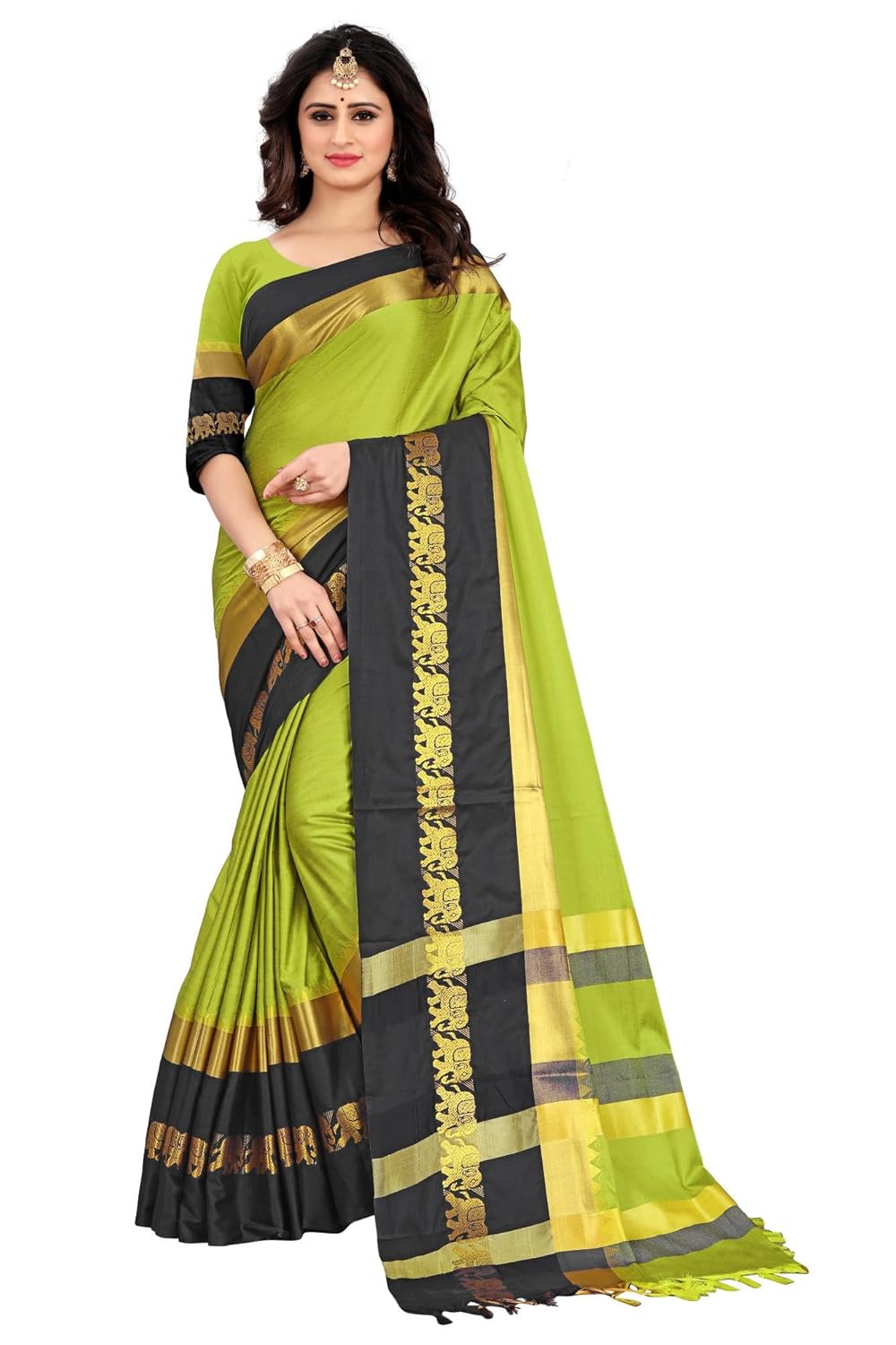 Women's Cotton Silk Plain Zari Work Designer Saree