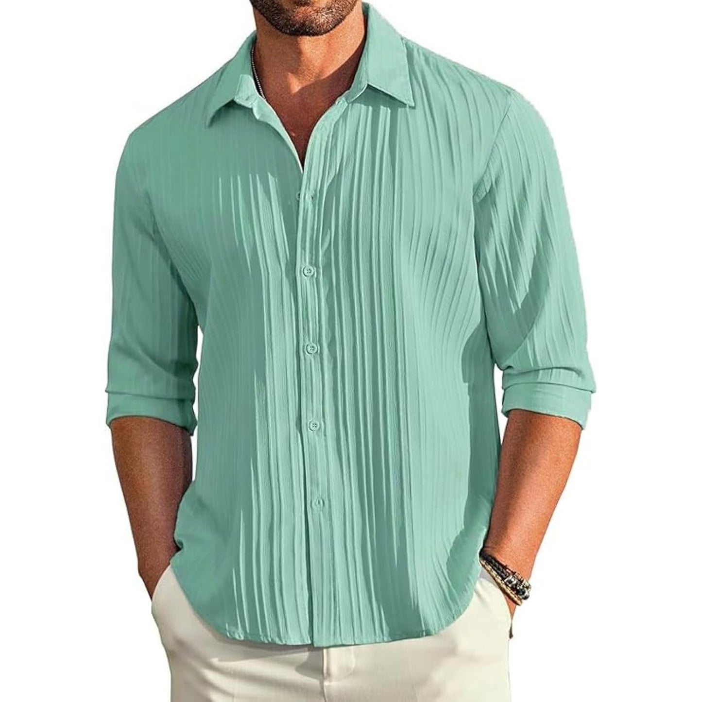 DEELMO Men's Casual Button Down Shirts Long Sleeve