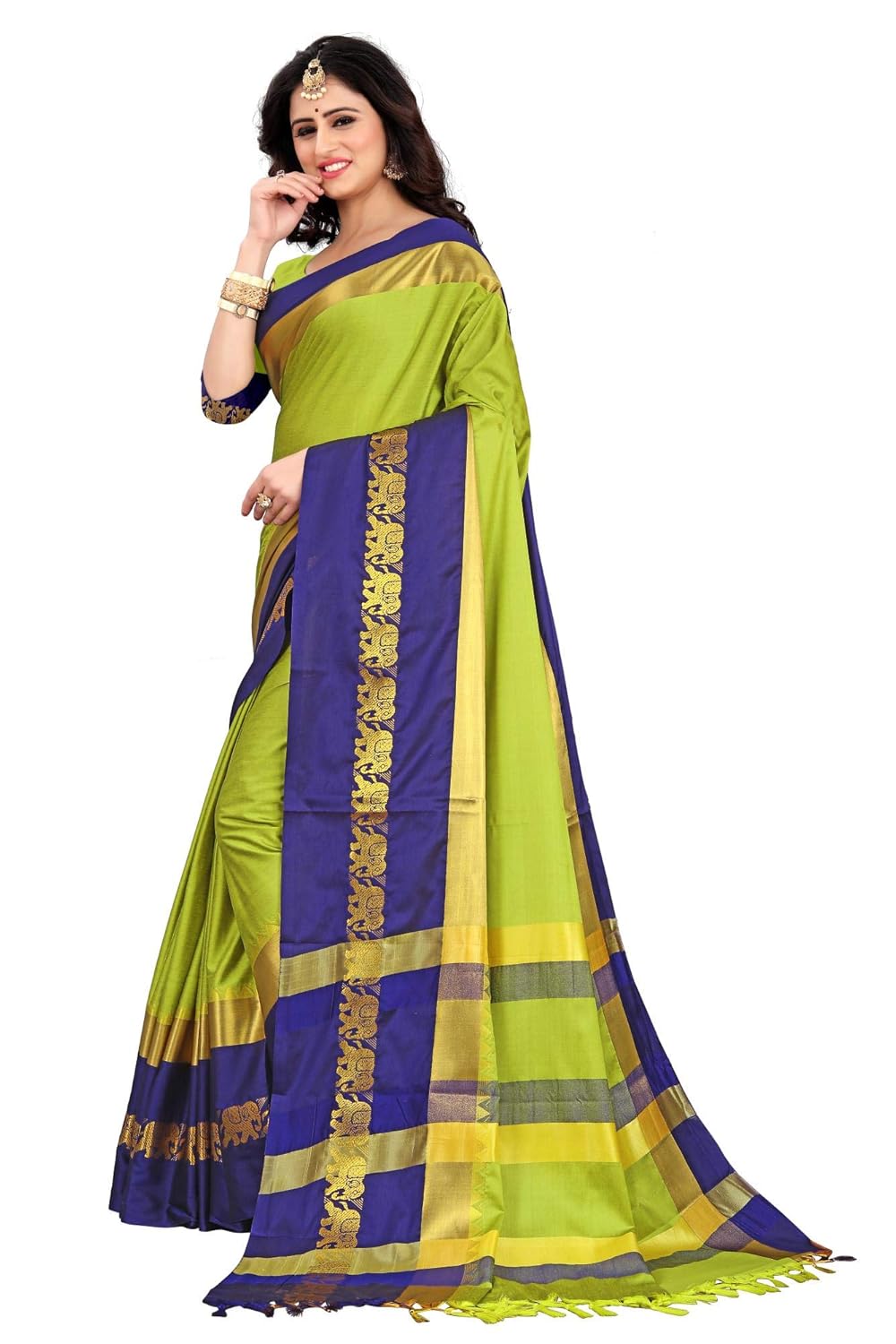 Women's Cotton Silk Plain Zari Work Designer Saree