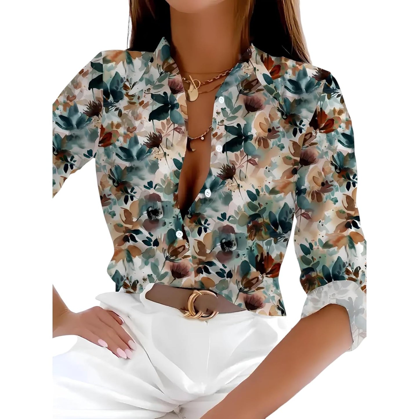 Gufrina Shirt for Women| Long Shirt for Women| Floral Print | Button-Down Western Shirt| Roll-Up Sleeves| Casual Relaxed Fit for Women