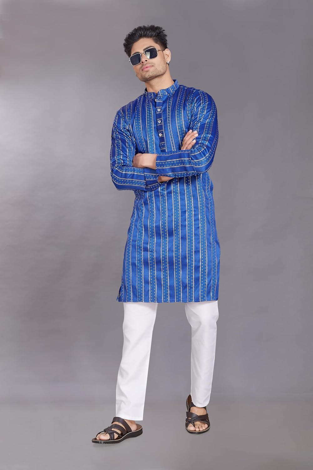 Men's Self Woven Jequard Art Silk Slim Fit Only Kurta