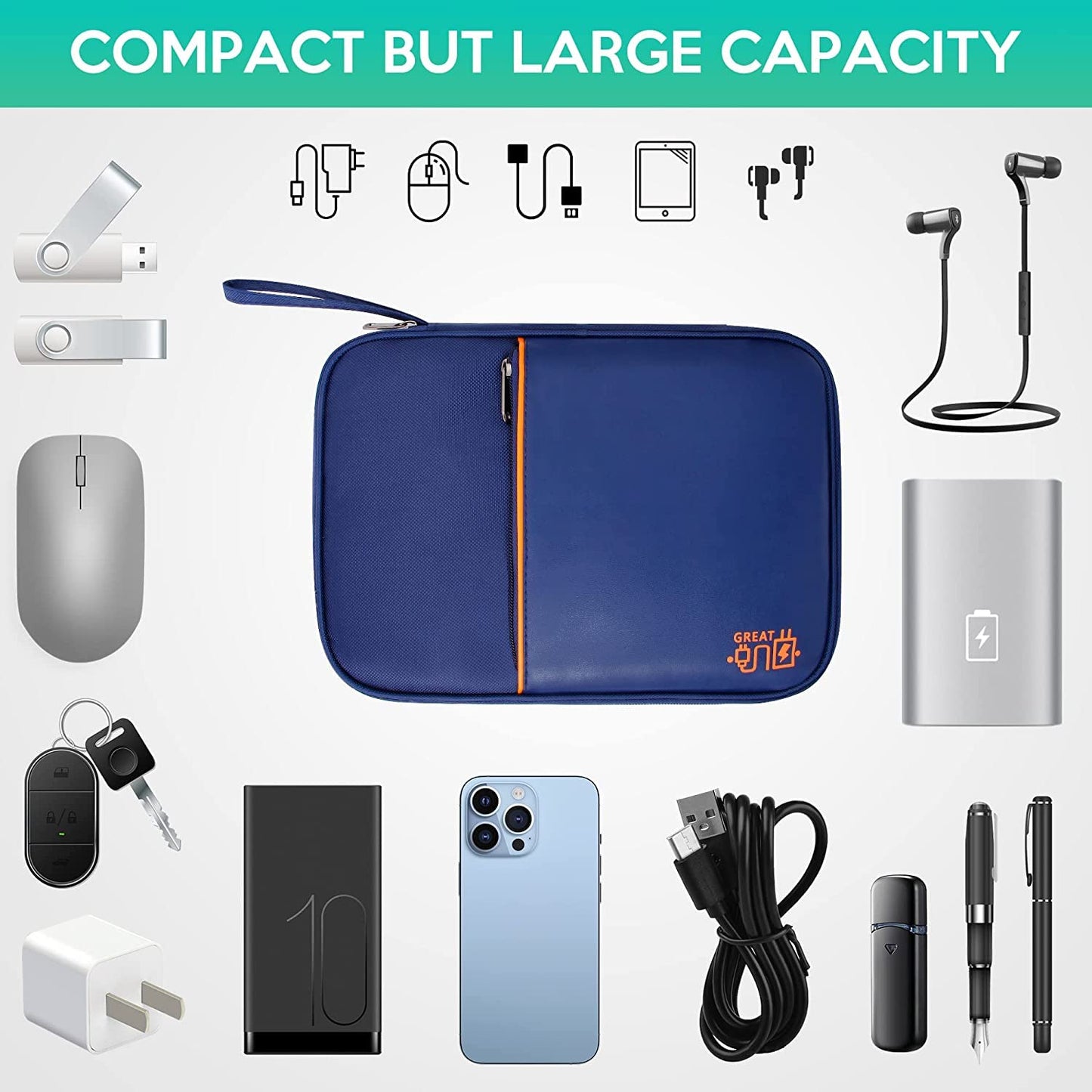 Electronics Organizer Bag Waterproof Carrying Pouch