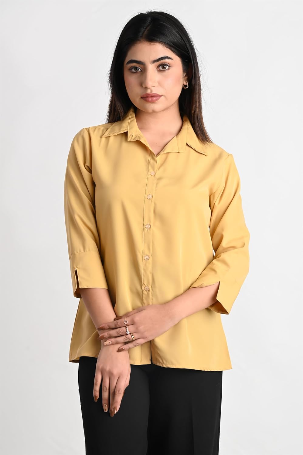 GM SARA Women's Polyester Stylish Regular Fit Button Down Plain Solid Formal Casual Shirts for Women Office Wear