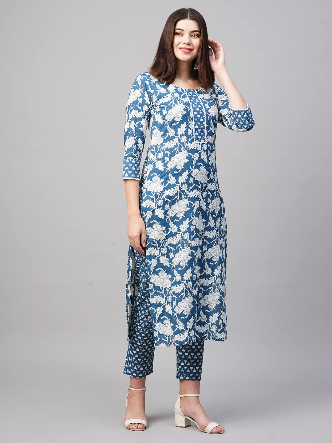 ANNI DESIGNER Women's Cotton Blend Kurta with Pant