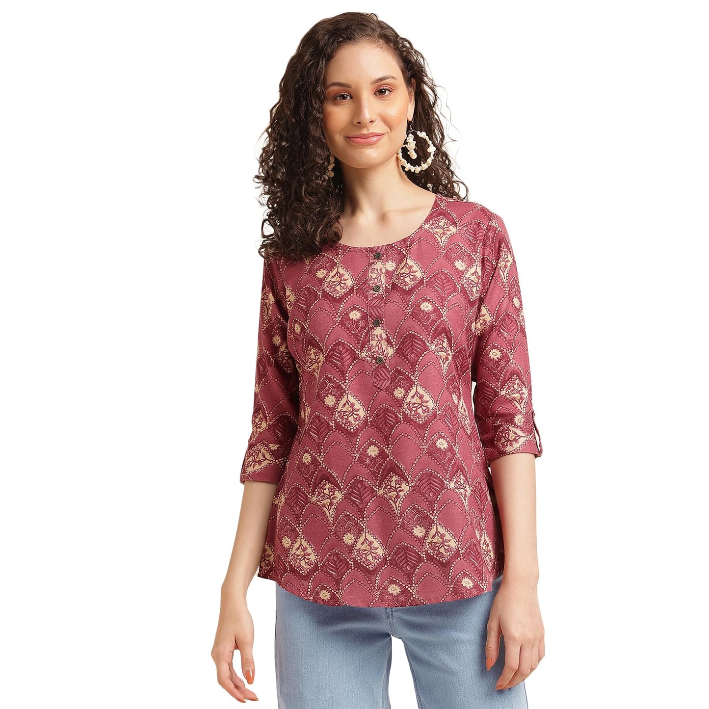 NAINVISH Tops for Women Printed Regular Fit Shirt Top for Women|Tops for Women Stylish Latest|Office Wear Tops for Women|Cotton Blend Tops for Women