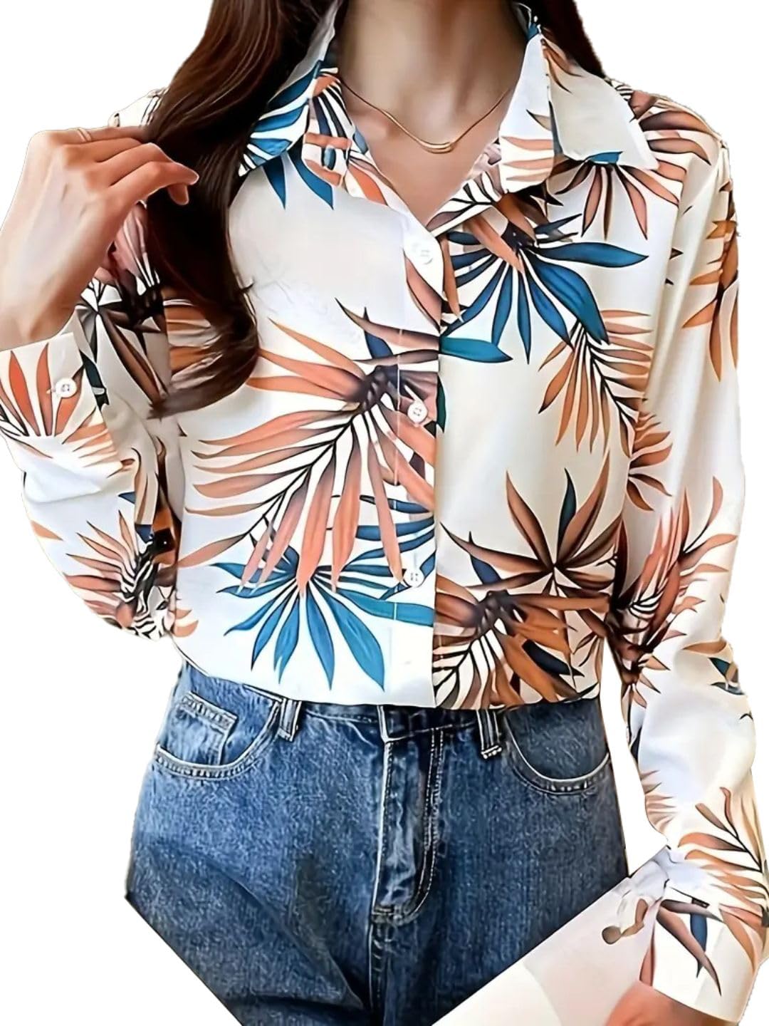 Trendy Queen Women's Short Sleeve Button-Down Shirt | Printed Casual Crop Top | Stylish Collared Shirt for Women | Oversized Shirt for Woman