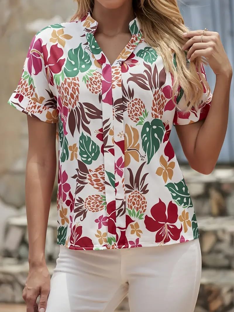 Gufrina Women's Floral Print V-Neck Casual Top