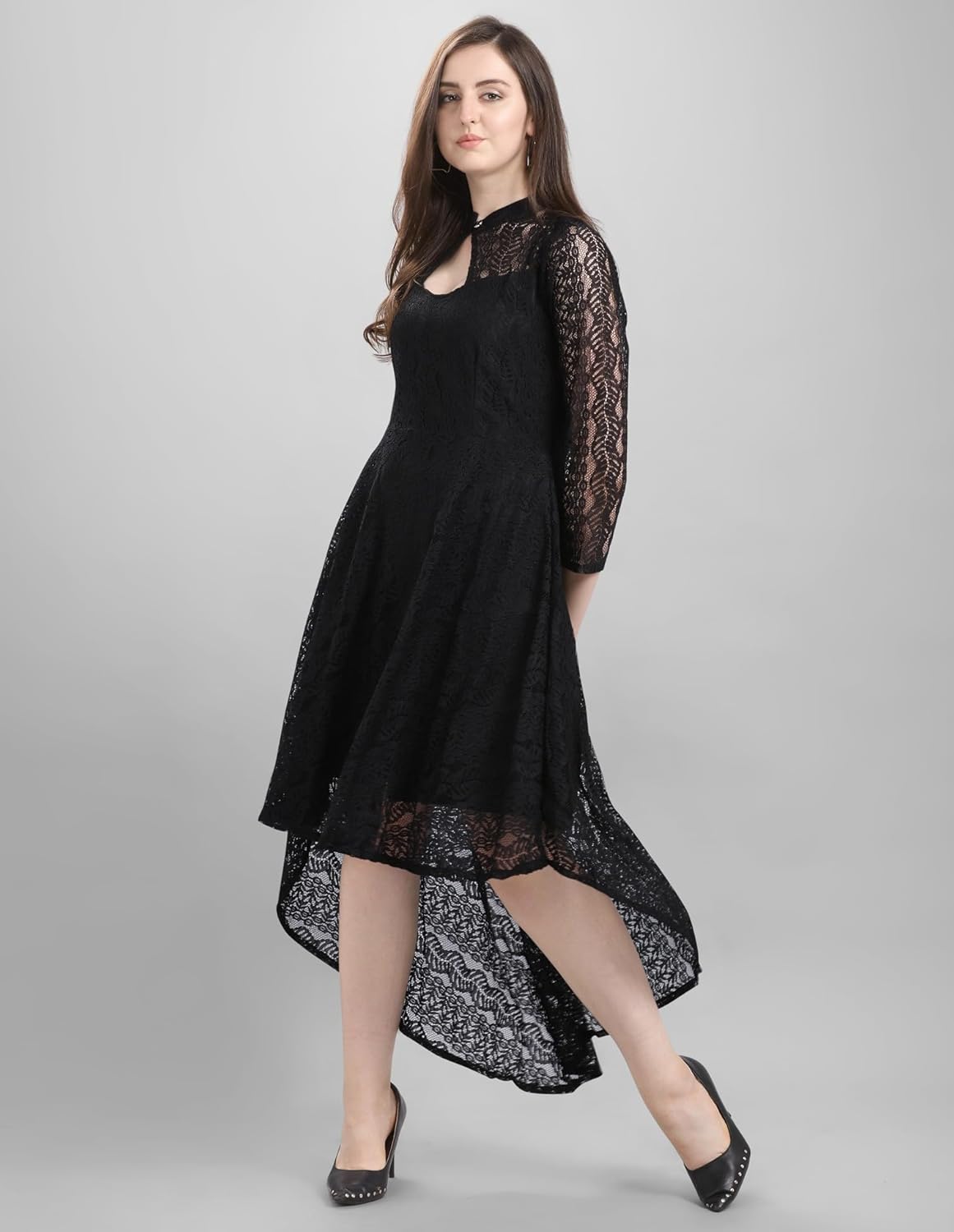 hemang fashion Women's Russel Net Fit & Flare High-Low Dress, Trend with High Low Stylish Western Look
