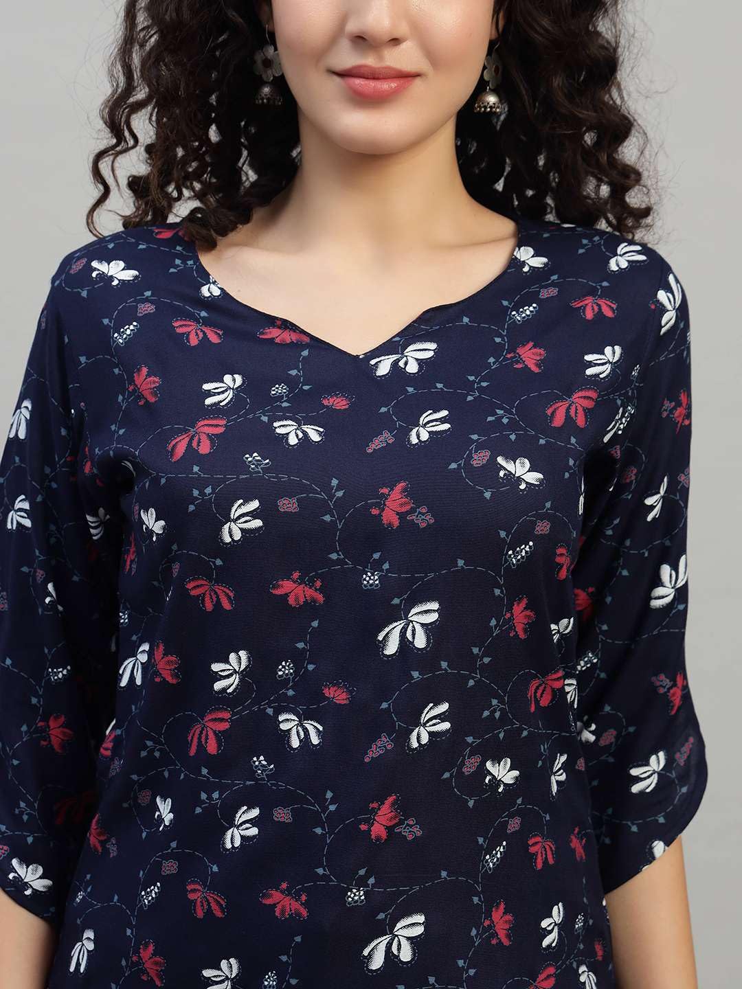 VEERSTOW Women's Cotton Short Kurti 3/4 Sleeve