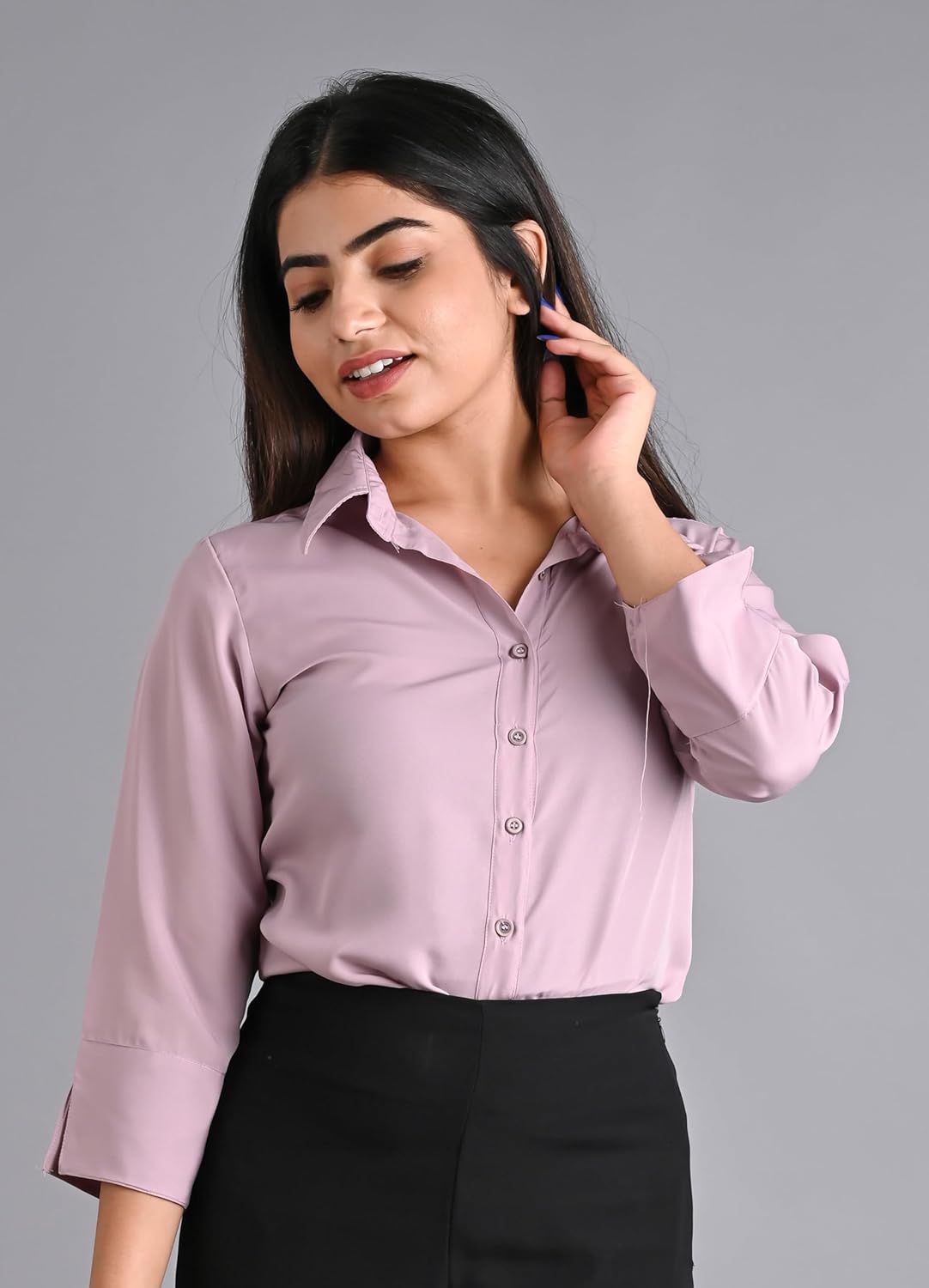 GM SARA Women's Polyester Stylish Regular Fit Button Down Plain Solid Formal Casual Shirts for Women Office Wear