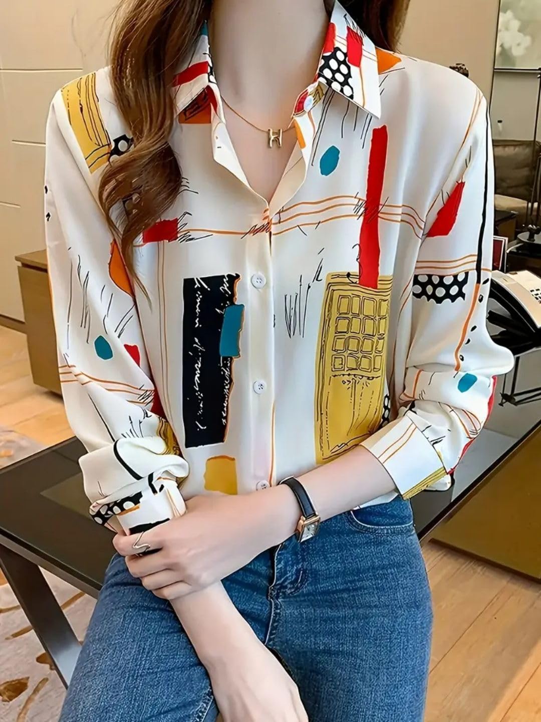 Trendy Queen Women's Printed Straight Mandarin Neck Shirt for Women's | Tops for Woman Shirts | Shirt for Women Stylish Western (SD778_S)