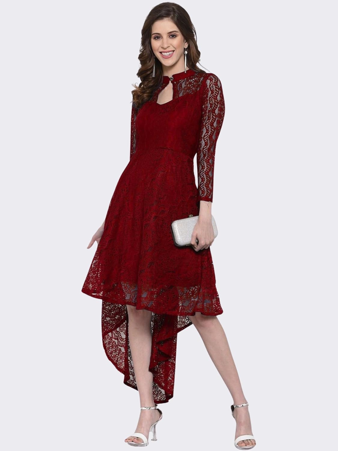 hemang fashion Women's Russel Net Fit & Flare High-Low Dress, Trend with High Low Stylish Western Look