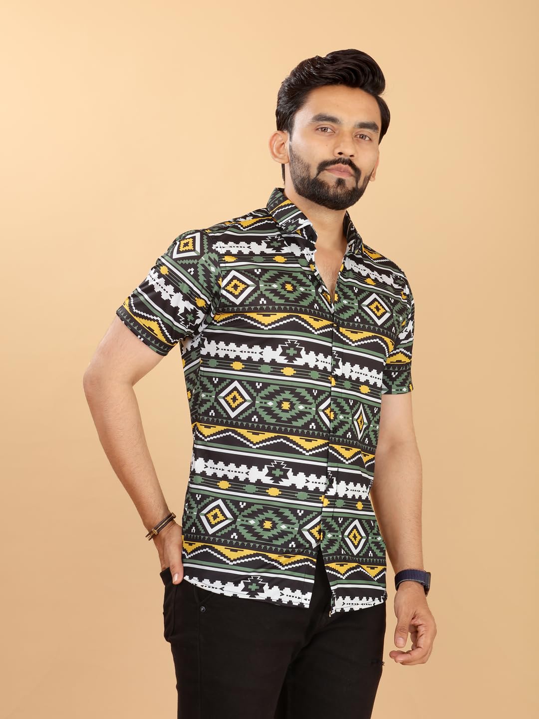 FABDECK Men's Short Sleeve Shirt, Aztec Geometric