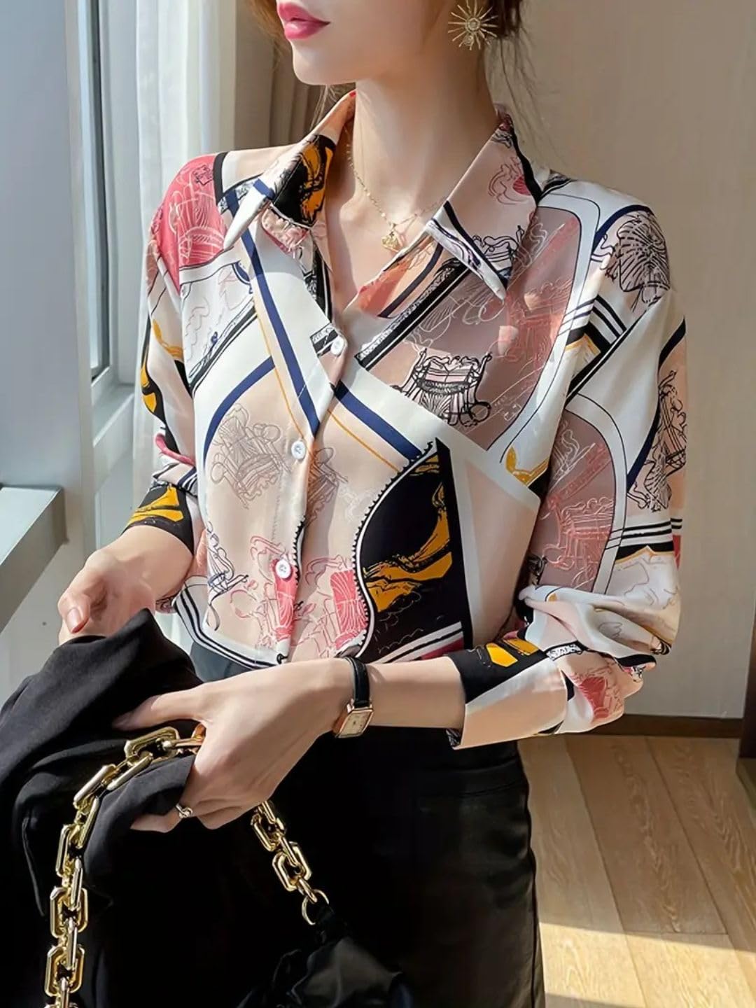 Trendy Queen Women's Printed Straight Mandarin Neck Shirt for Women's | Tops for Woman Shirts | Shirt for Women Stylish Western (SD778_S)