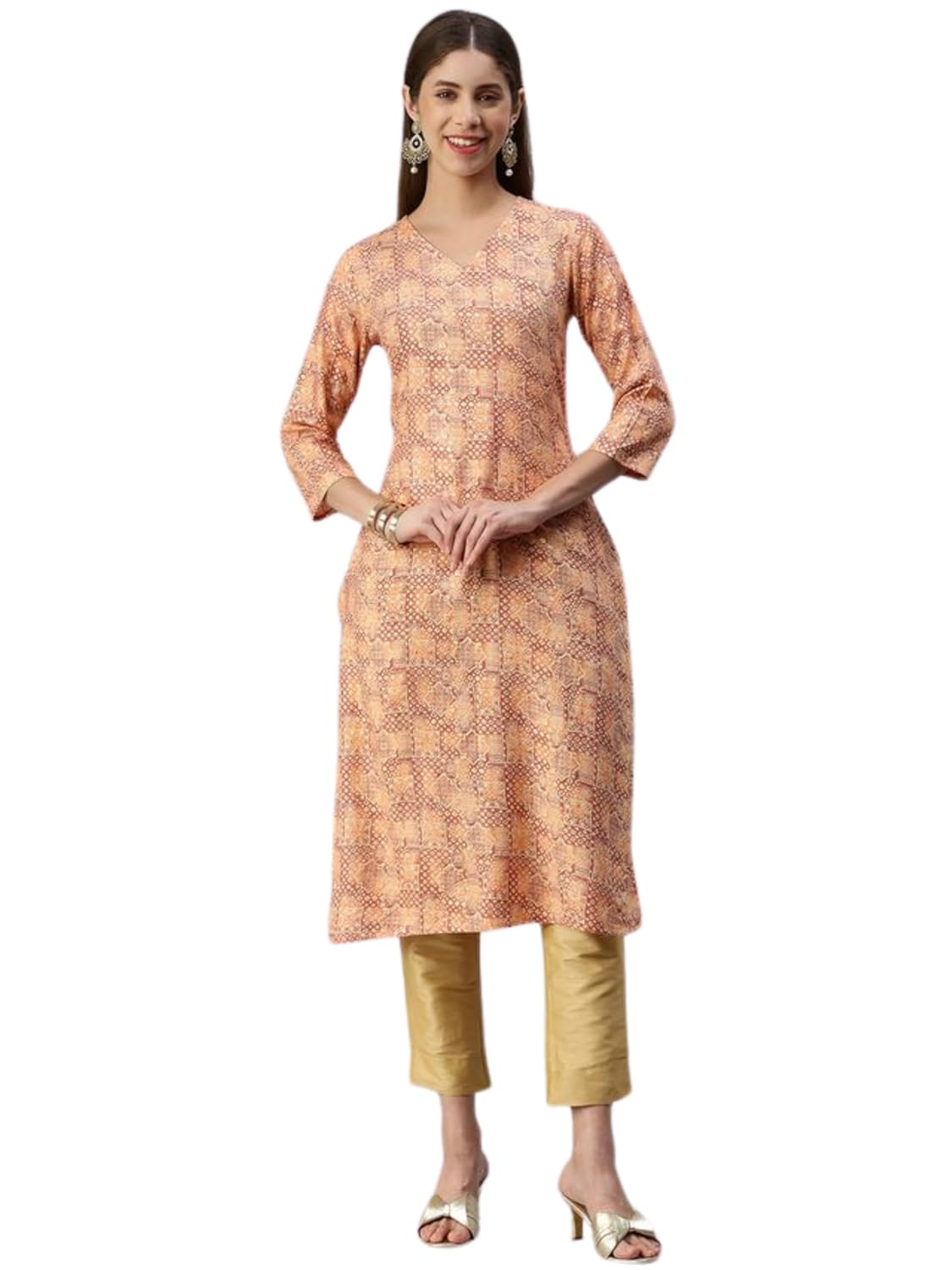 Shaily Cotton Blend Paisley V Neck Kurti for Women
