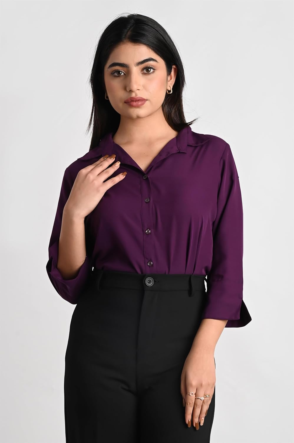 GM SARA Women's Polyester Stylish Regular Fit Button Down Plain Solid Formal Casual Shirts for Women Office Wear