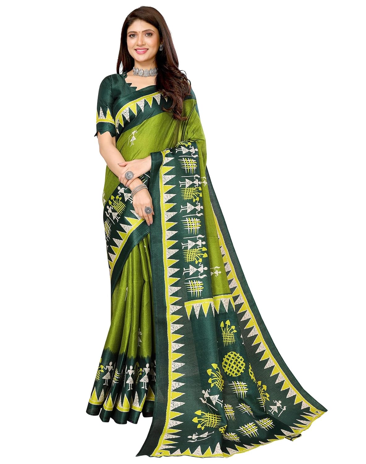 Yashika Women's Plain Woven Printed Art Silk Saree with Unstitched Blouse Material