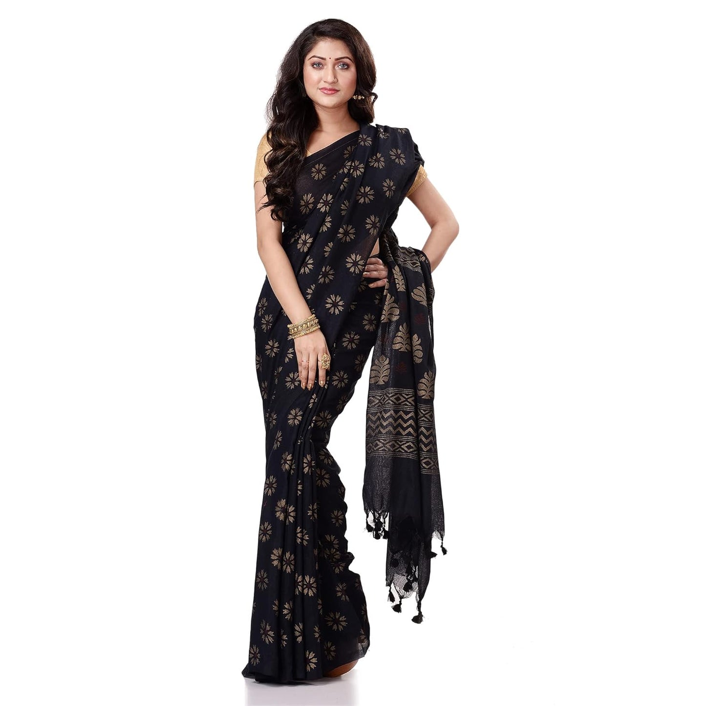 Women`sl Tant Work Design Soft Saree With Blouse Piece