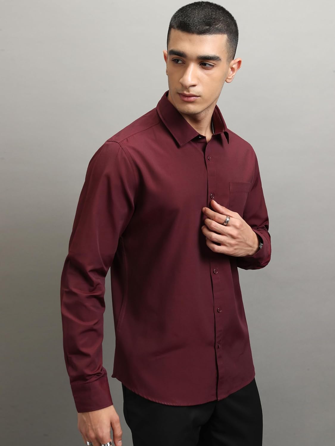 Highlander Men's Solid Slim Fit Shirt