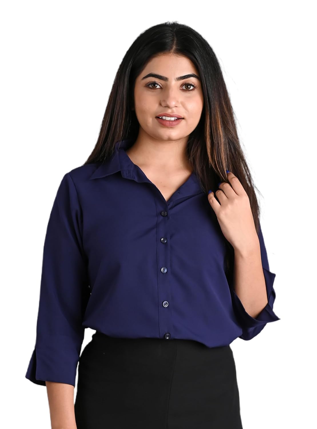GM SARA Women's Polyester Stylish Regular Fit Button Down Plain Solid Formal Casual Shirts for Women Office Wear