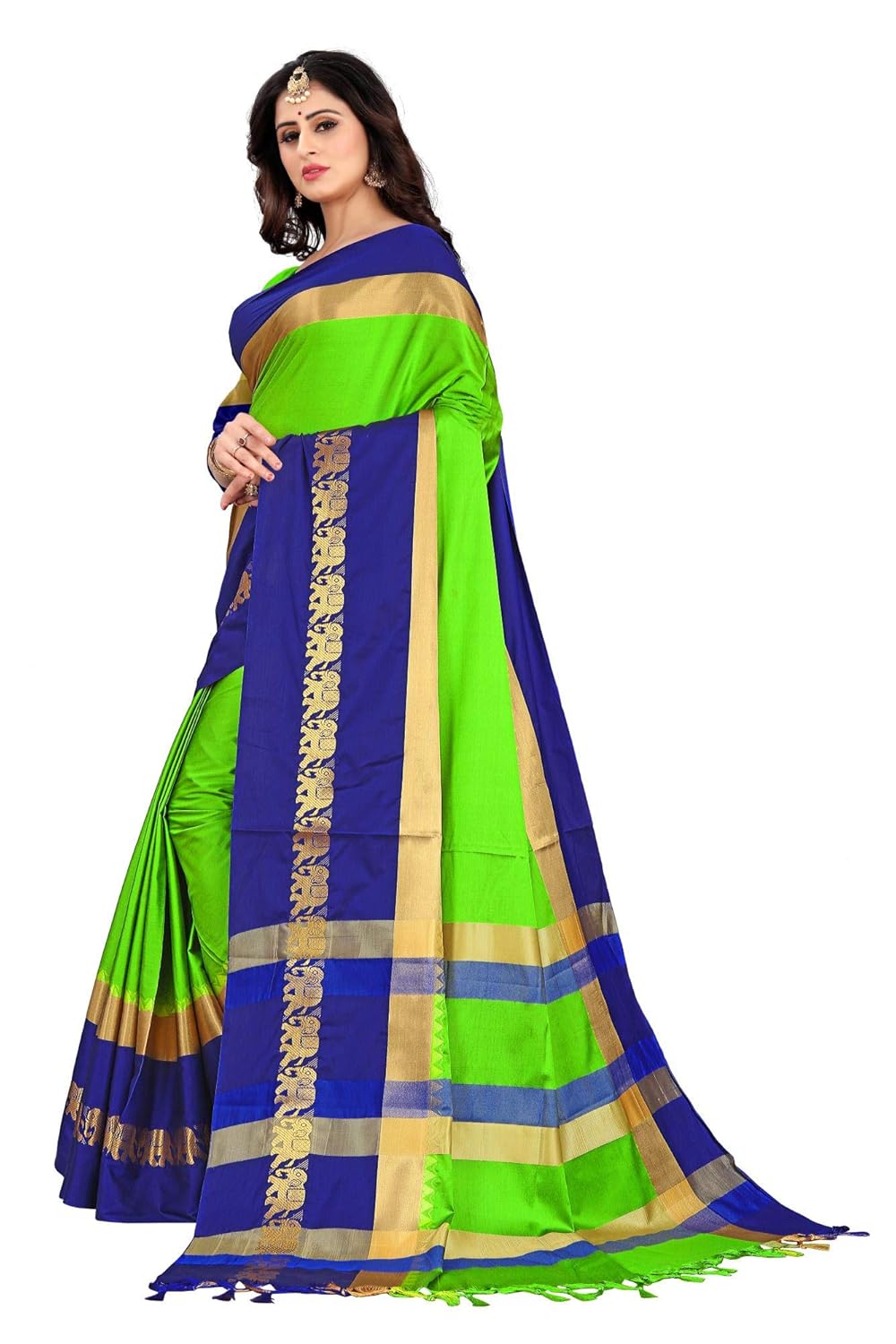 Women's Cotton Silk Plain Zari Work Designer Saree