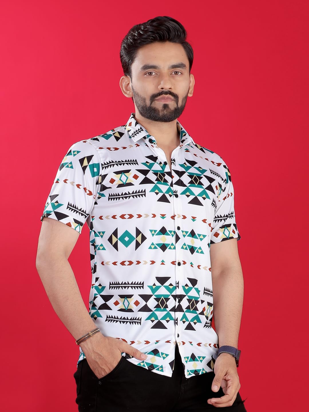 FABDECK Men's Short Sleeve Shirt, Aztec Geometric