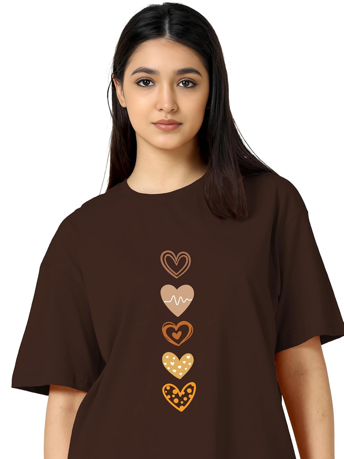 TQH Women's Casual Printed Round Neck, Oversized Longline Drop Shoulder Boho Style T-Shirt