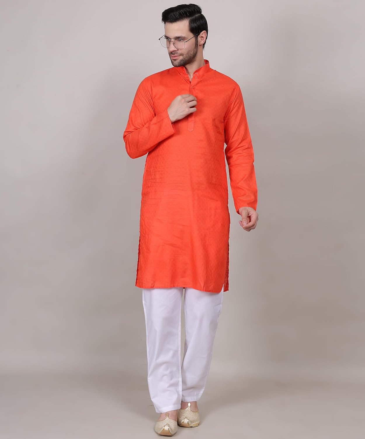Men's Cotton Kurta, Mandarin Collar, Long Sleeve