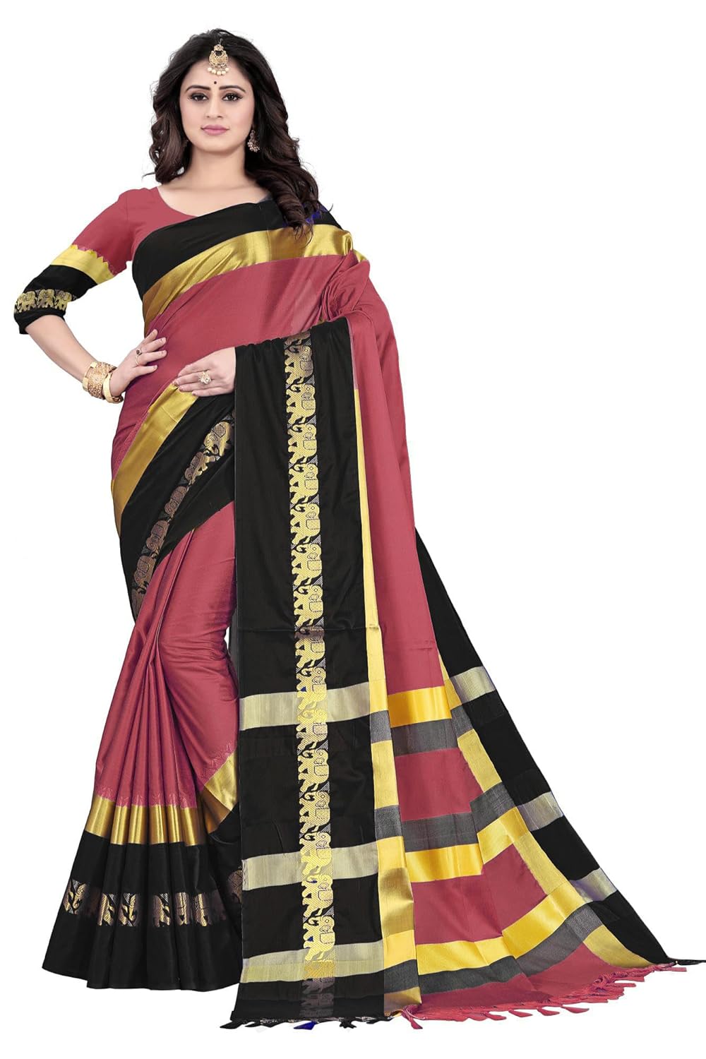 Women's Cotton Silk Plain Zari Work Designer Saree