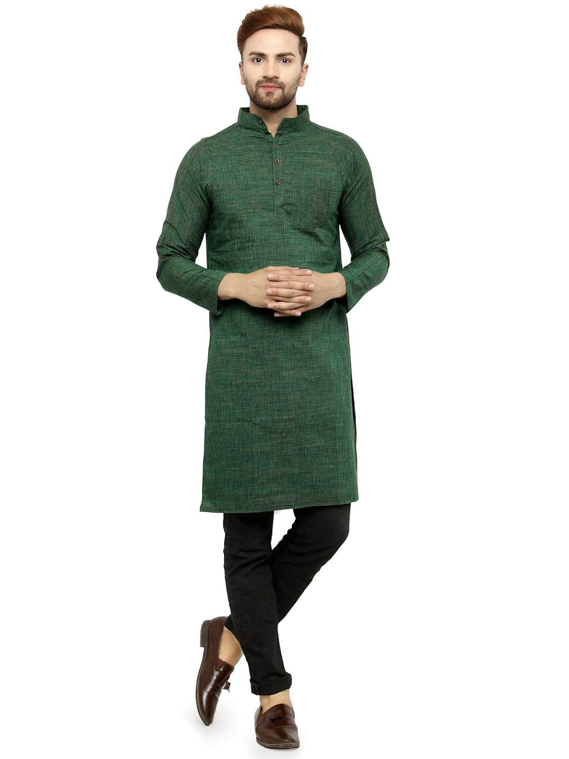 Enchanted Drapes Mens' Solid Cotton Long Kurta