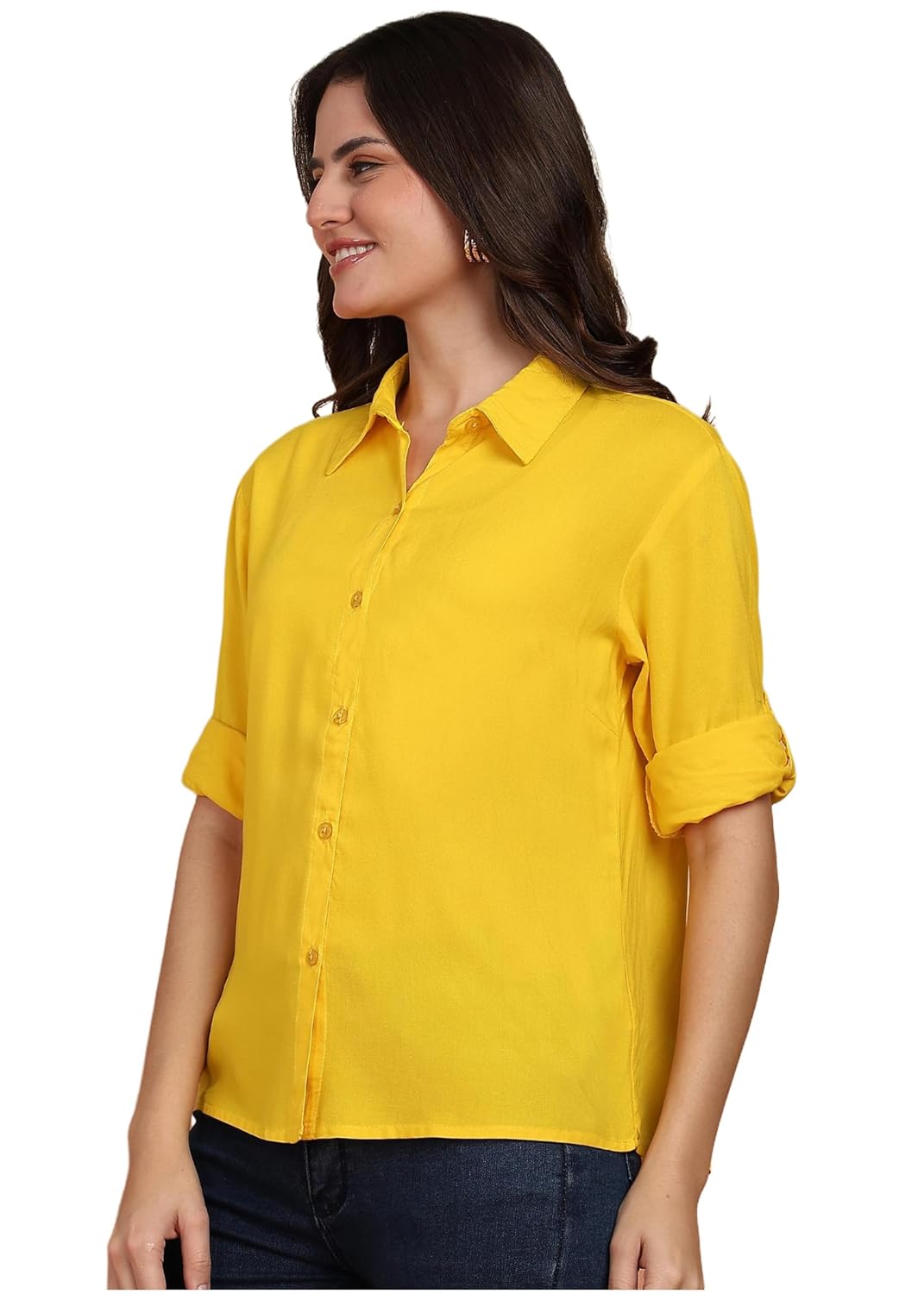 FUNDAY FASHION Women's Rayon Blend Regular Fit Solid Casual/Formal Button Shirt