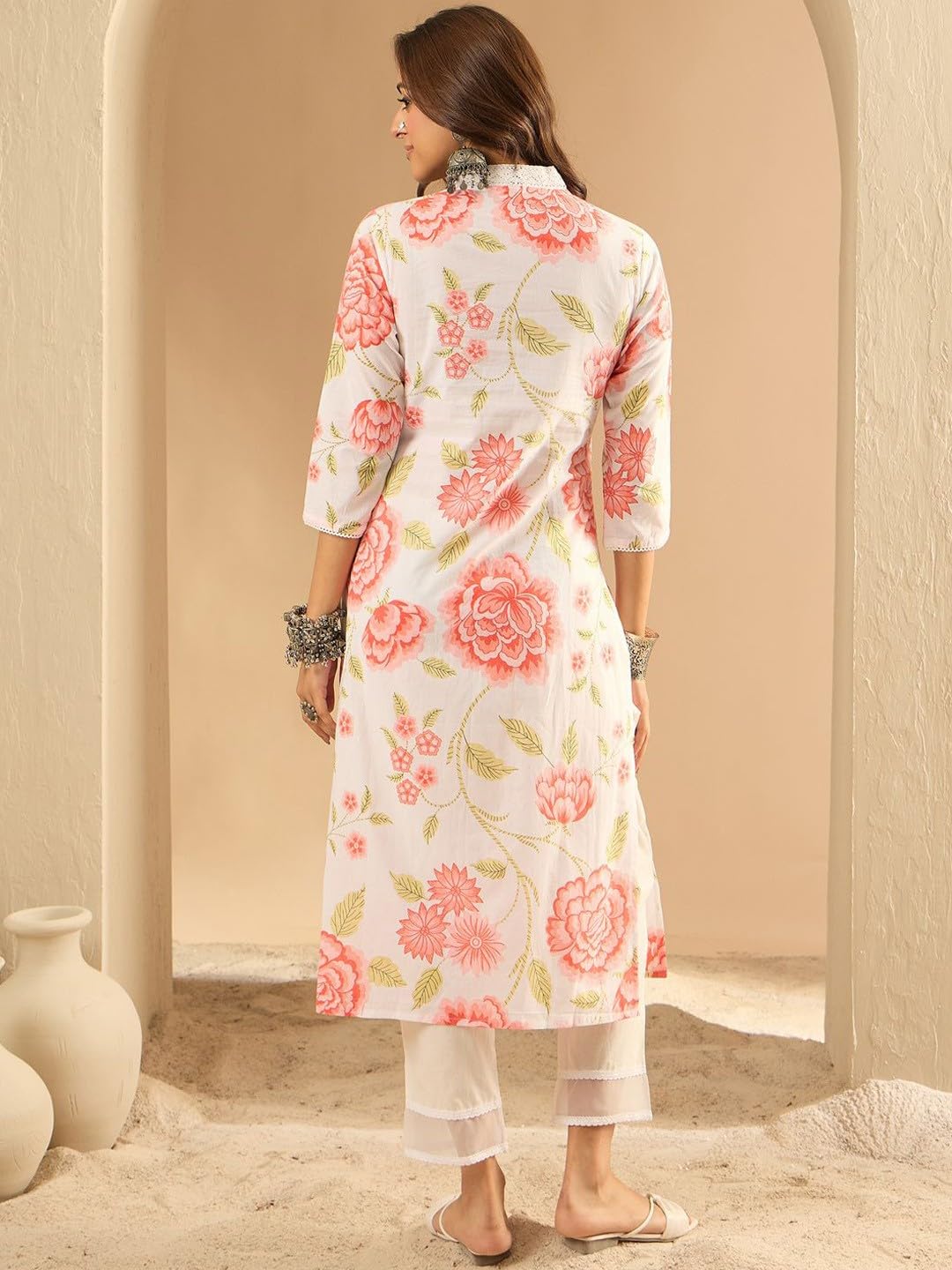 Royal Export Women's Beige Floral Printed Blend Cotton