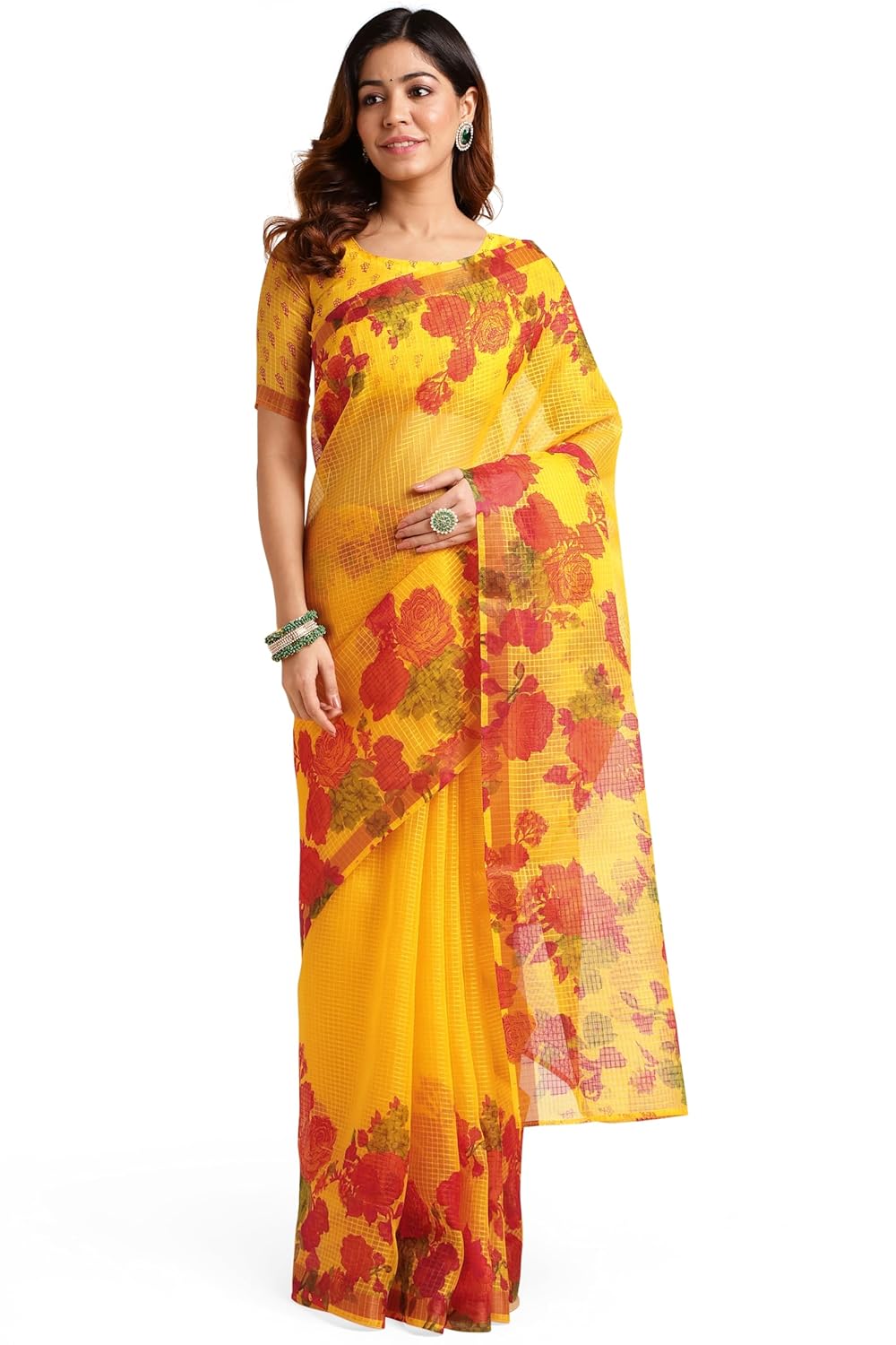 Women's Kota Floral Printed Saree with Blouse Piece